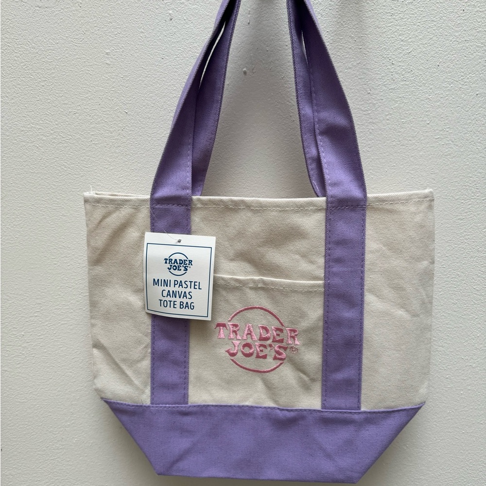 Cream and Purple Canvas Tote Bag with Sturdy Straps